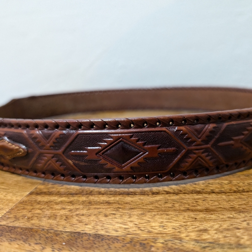Tony Lama Belt Tooled Brown Leather 76706 women size 36 - Picture 8 of 8